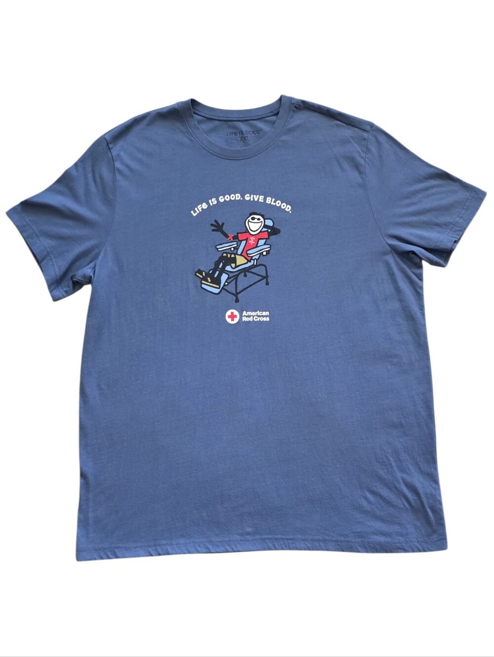 Life is Good 2XL Blue Give Blood American Red Cross Donation Reward Shirt XXL